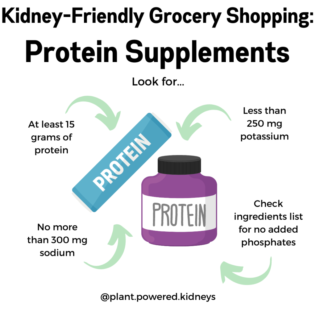 When looking for a protein bar that is safe for dialysis, look for: At least 15 grams of protein per serving, Less than 250 milligrams (mg) potassium, Less than 300 mg sodium, and No added phosphates
