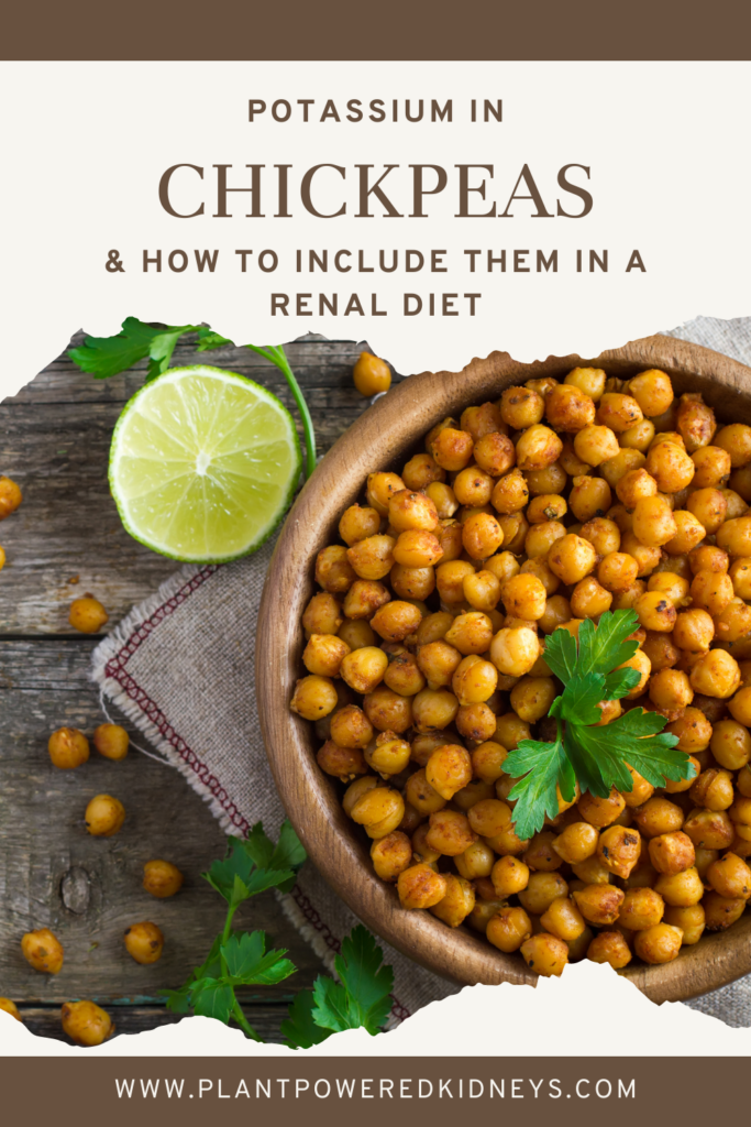 Torn picture of a bowl of spiced chickpeas, garnished with parsley and next to a sliced lime. Chickpeas scattered around along with more parsley on the tabletop.