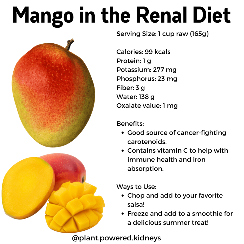 Nutrition breakdown of the mango and how it can fit into a kidney-friendly diet.