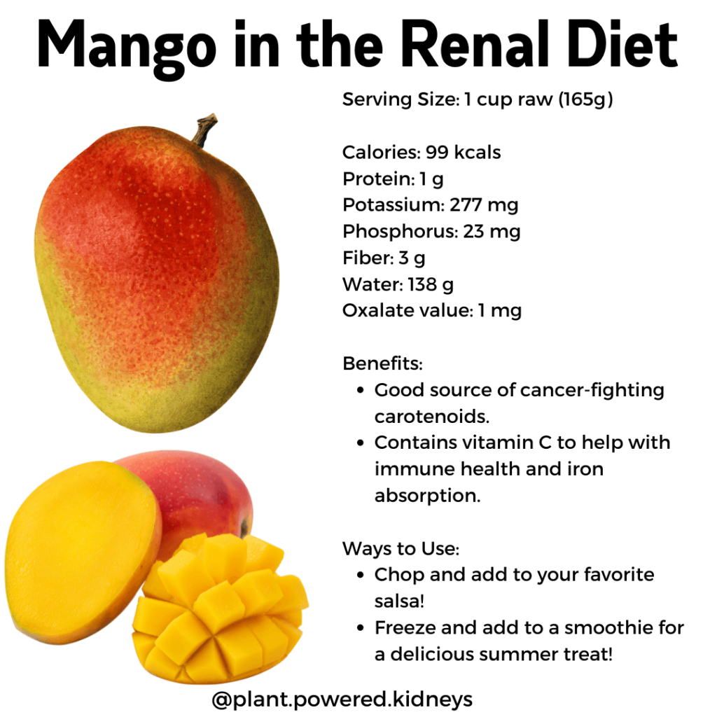 Nutrition breakdown of the mango and how it can fit into a kidney-friendly diet. 