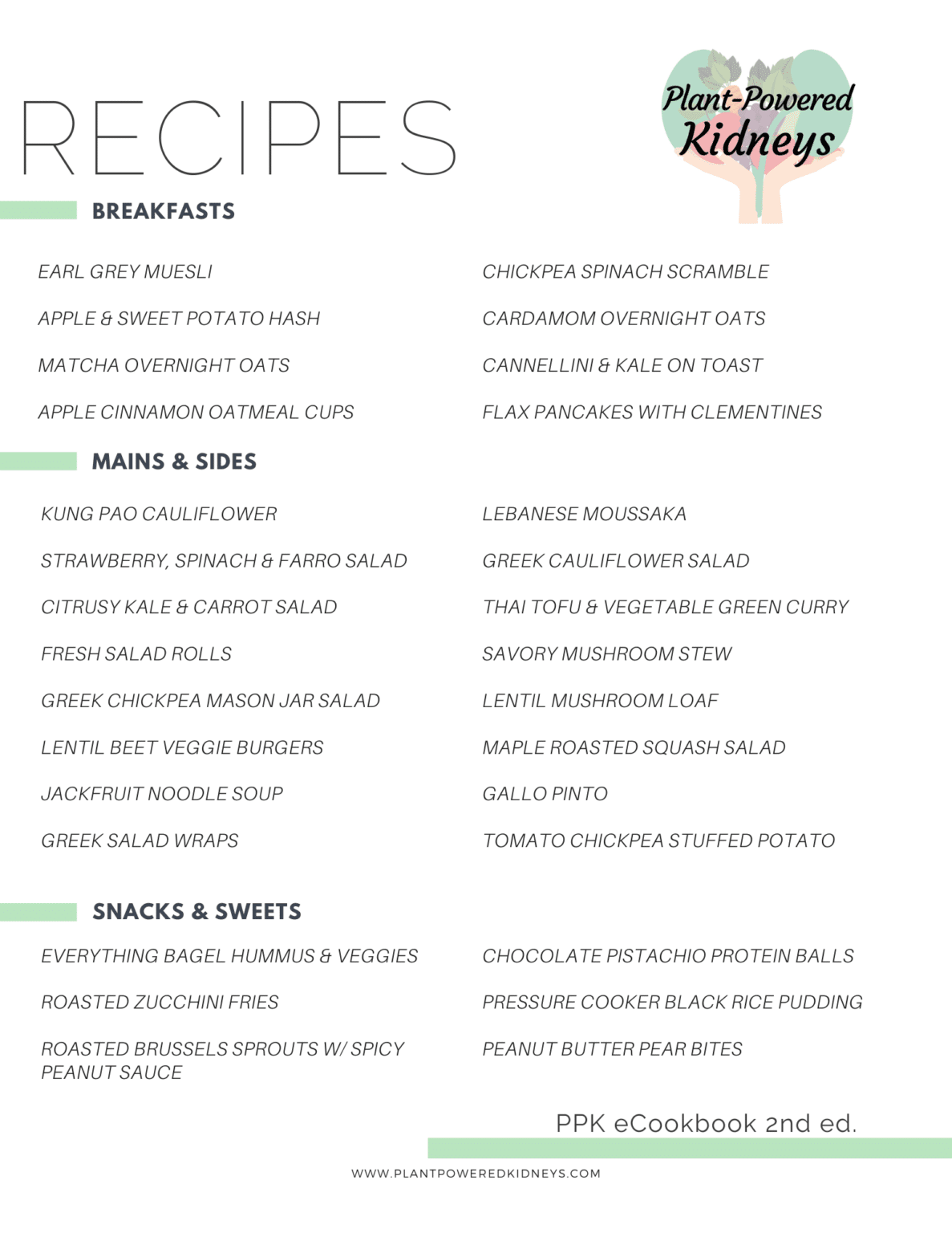 Plant powered kidneys cookbooks